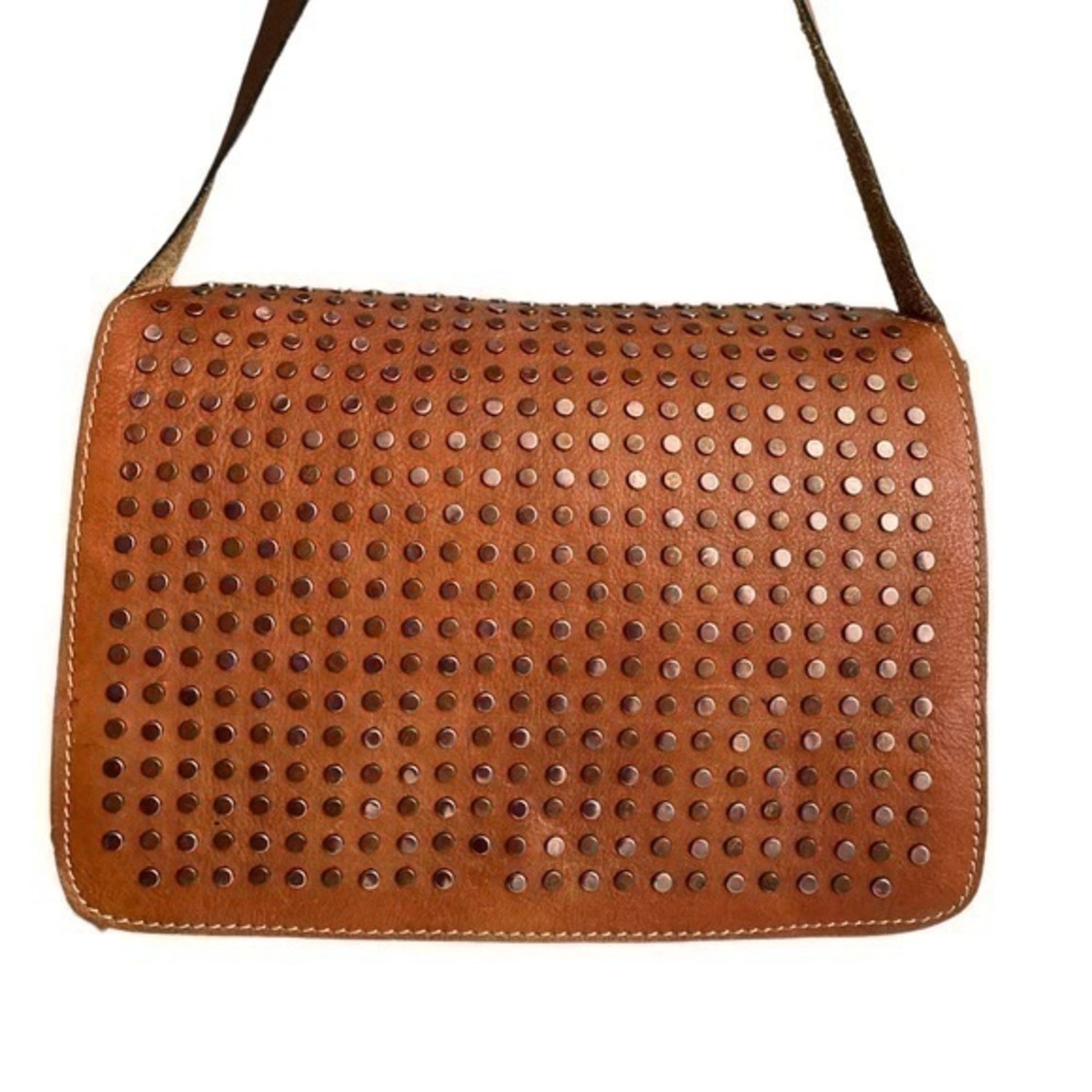 Patricia nash studded messenger bag brown leather